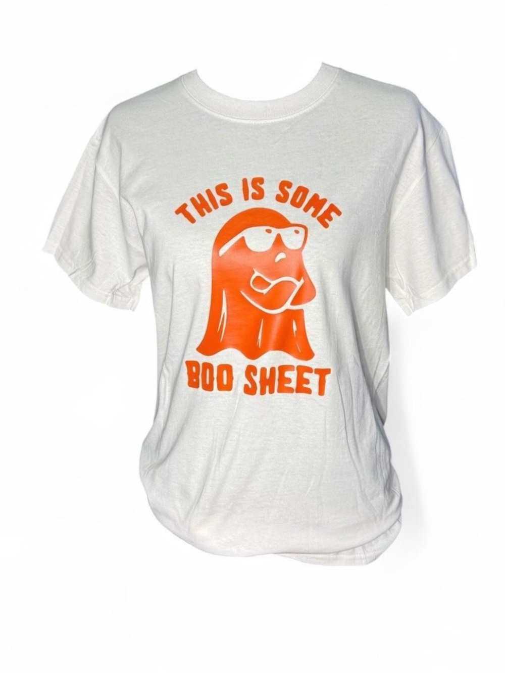 Funny Halloween Ghost T-Shirt "This Is Some Boo Sheet" white Tee Unisex Size Sm